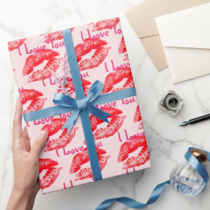 Red Lipstick Kisses I Kärlek You Presentpapper