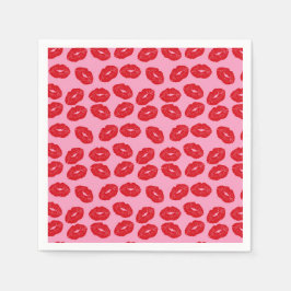 Red Lipstick Kisses Love Printed Paper Napkins Pappersservett