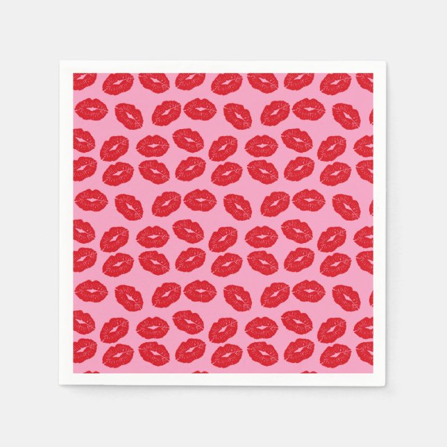 Red Lipstick Kisses Love Printed Paper Napkins Pappersservett (Framsidan)
