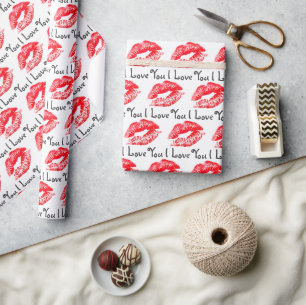 Red Lipstick Kisses och jag älskar dig Presentpapper