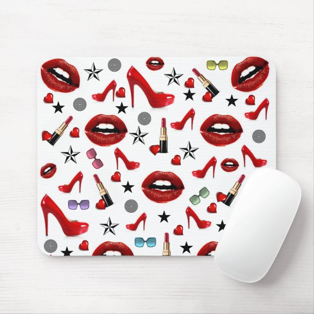 Red Lipstick Läppar Heels Mouse Pad! Muspets Musmatta (Med mus)