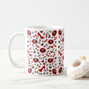 Red Lipstick Läppar Heels Mugg