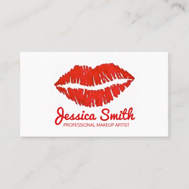 Red Lipstick Läppar Kiss Makeup Artist Beauty Expe Visitkort (Framsida)