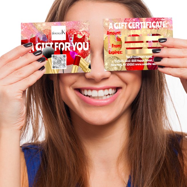 Red Lipstick Makeup Artist Logotyp QR 100 Delarare Visitkort (QR for Quality and Radianc)