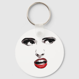 Red Lipstick Mörk Eyed Woman makeup Beauty Art Nyckelring