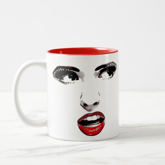 Red Lipstick Mörk Eyed Woman makeup Beauty Art Två-Tonad Mugg (Vänster)