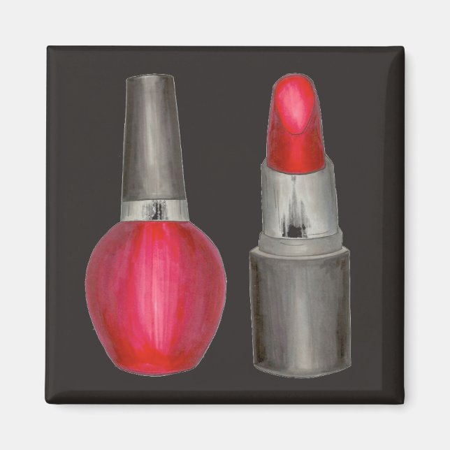 Red Lipstick Nagel polsk Makeup Valentines Magnet (Framsidan)