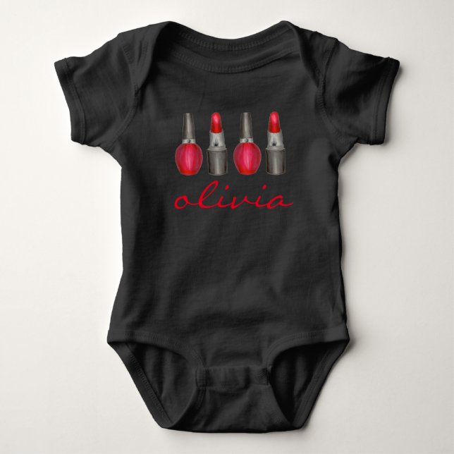 Red Lipstick Nagel polska Fashionista Personlig T Shirt (Framsida)