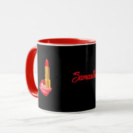 Red Lipstick på Tunga Black med eget namn Mugg