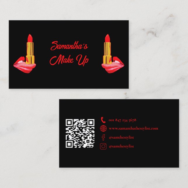 Red Lipstick på Tunga Black med eget namn Visitkort (Fram/baksida)