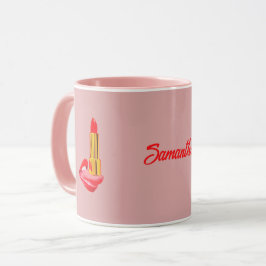 Red Lipstick på Tunga Rosa med eget namn Mugg