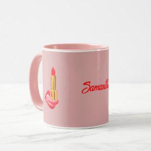 Red Lipstick på Tunga Rosa med eget namn Mugg
