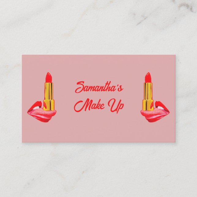 Red Lipstick på Tunga Rosa med eget namn Visitkort (Framsida)