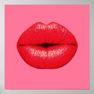 Red Lipstick pop art läppar på rosa Poster