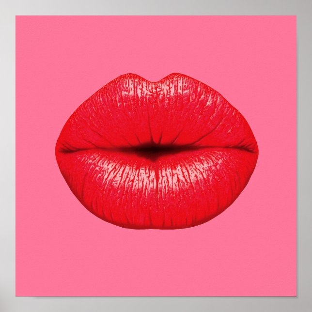 Red Lipstick pop art läppar på rosa Poster (Framsidan)