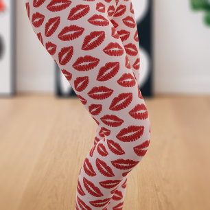 Red Lipstick Print Kiss Mönster på Rosa Leggings