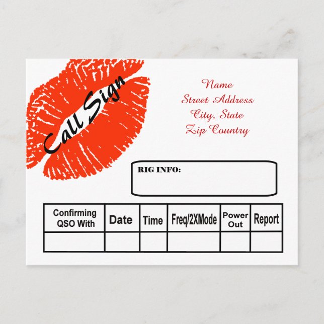 Red Lipstick Skriv ut ham Radio QSL-kort Vykort (Framsida)