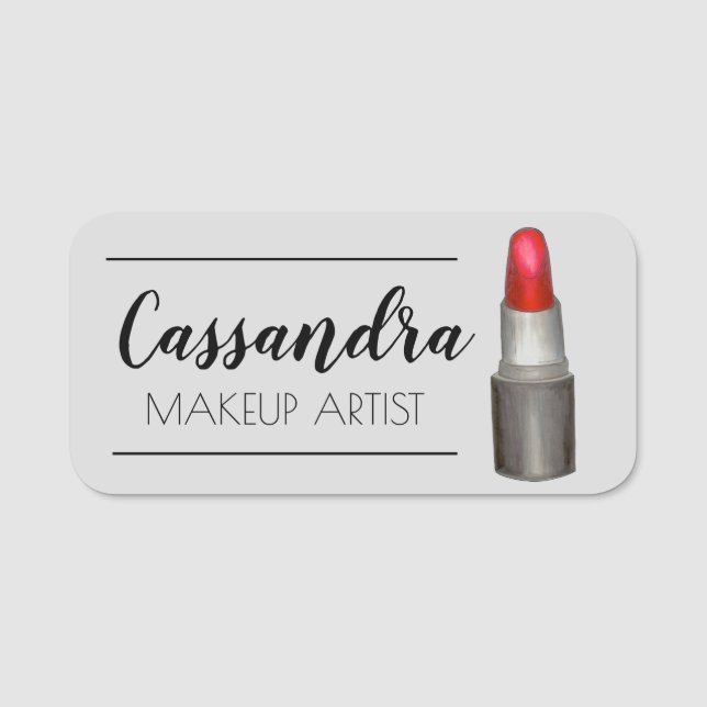 Red Lipstick Tube Makeup Artist Cosmetolog Namnbricka (Framsida)