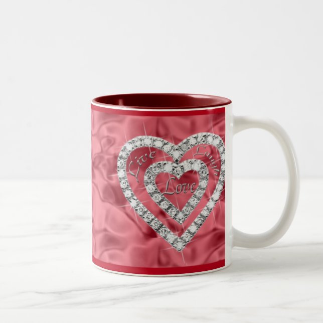 Red Live Laugh Kärlek Diamond Heart Mugg (Höger)