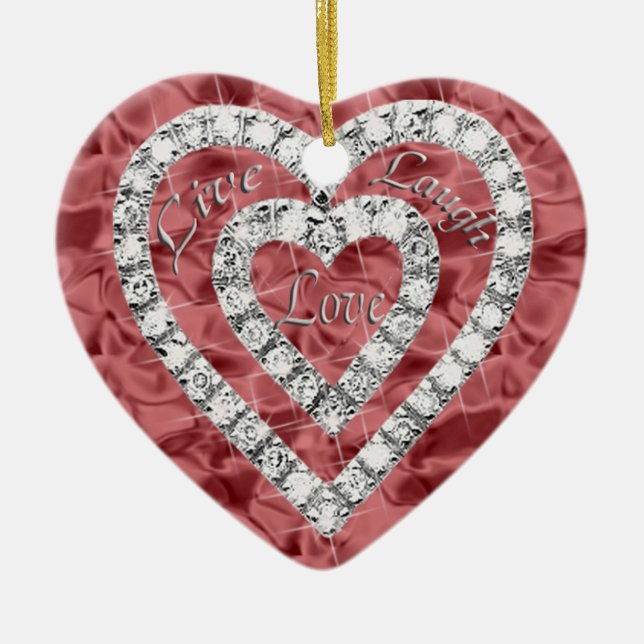 Red Live Laugh Kärlek Diamond Heart Ornament (Framsidan)