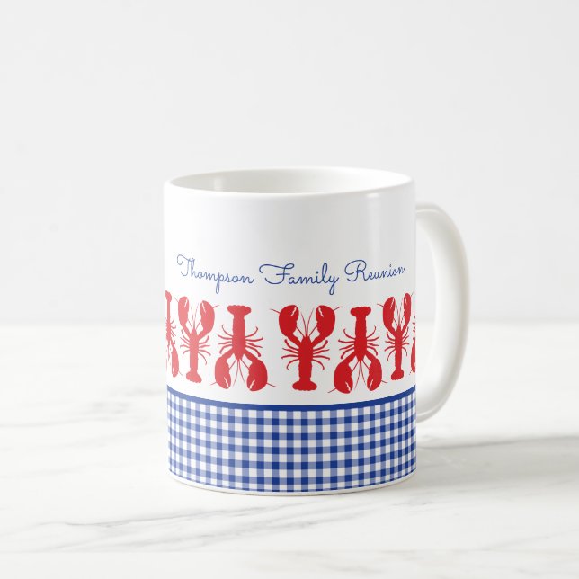 Red Lobster Blue Gingham Coastal Family Reunion Kaffemugg (Framsida höger)