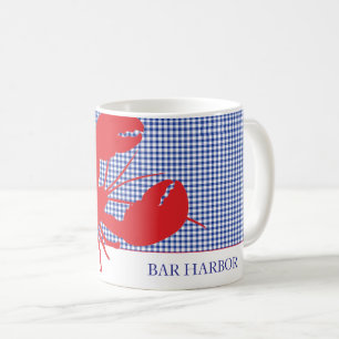 Red Lobster Blue Gingham Coastal Town NAMN, sommar Kaffemugg