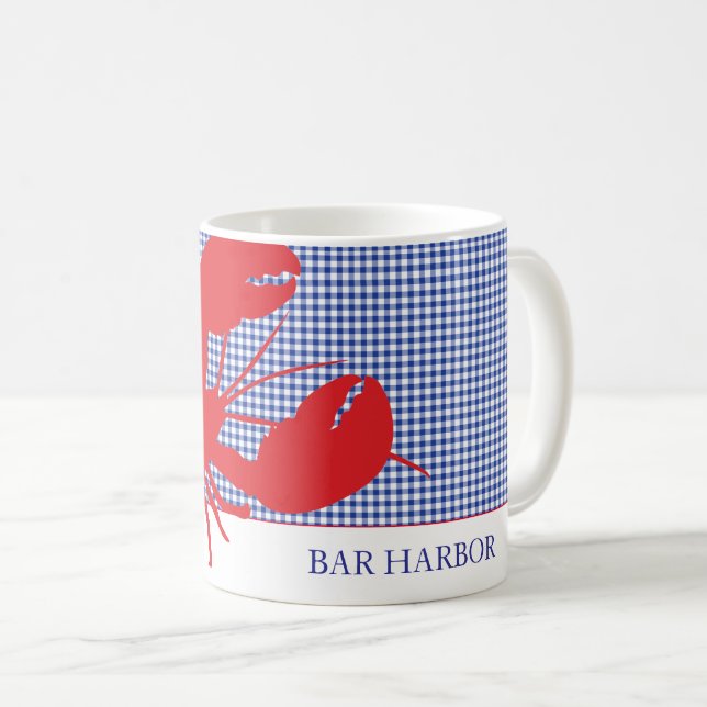Red Lobster Blue Gingham Coastal Town NAMN, sommar Kaffemugg (Framsida höger)