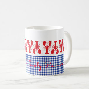 Red Lobster Blue White Gingham Coastal Anpassnings Kaffemugg