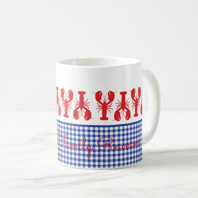 Red Lobster Blue White Gingham Coastal Anpassnings Kaffemugg (Framsida höger)