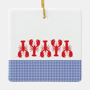 Red Lobster Blue White Gingham Family Reunion År Julgransprydnad Keramik