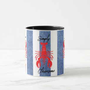 Red Lobster i blå och vita denimränder Mugg