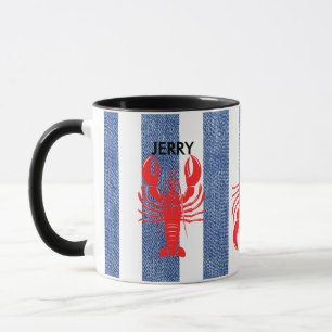 Red Lobster i blå och vita denimränder Mugg