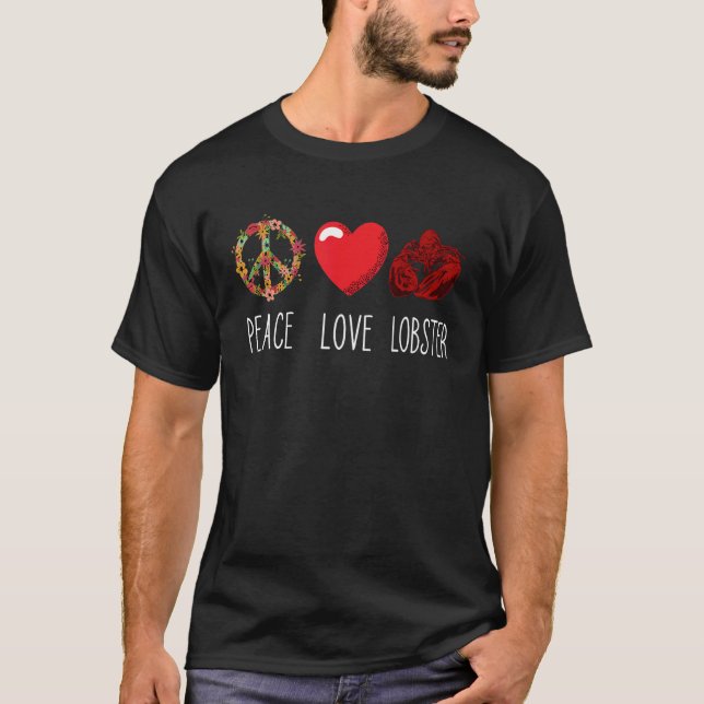 Red Lobster Kärlek Peace Heart Seafood Kräftor Lob T Shirt (Framsida)