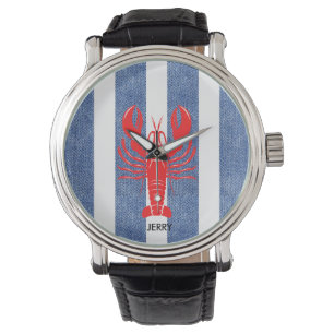 Red Lobster på Blue & White Denim Rand Armbandsur
