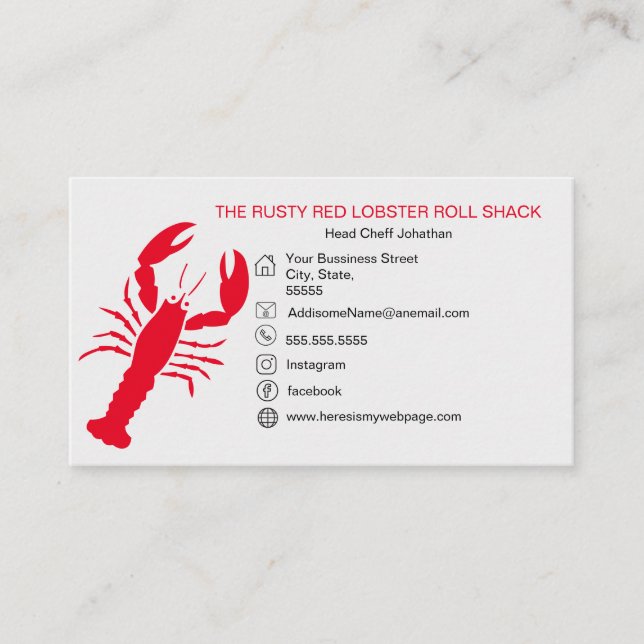 RED Lobster Seafood Black White Simple Nautical Visitkort (Framsida)