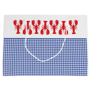 Red Lobsters Blue White Gingham Coastal Beach