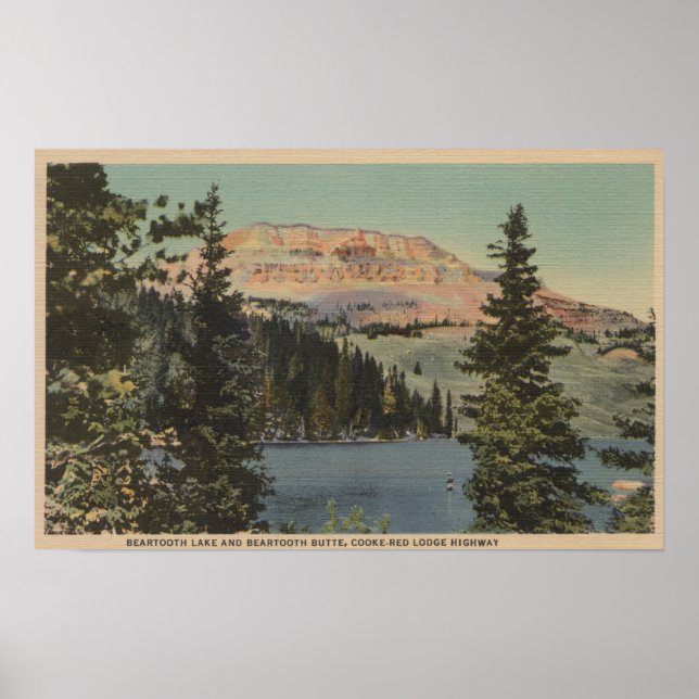 Red Lodge, MT - View of Beartooth Sjö & Butte Poster (Framsidan)