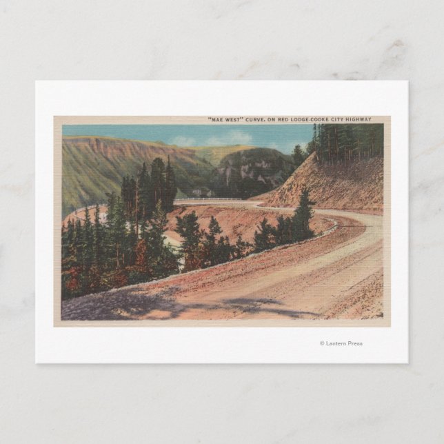Red Lodge, MT - Vy över Mae West Curve Vykort (Framsida)