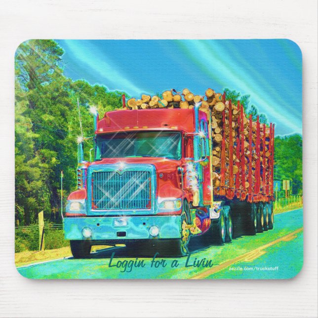Red Logging Lastbil Highway Driving Art Mousepad Musmatta (Framsidan)