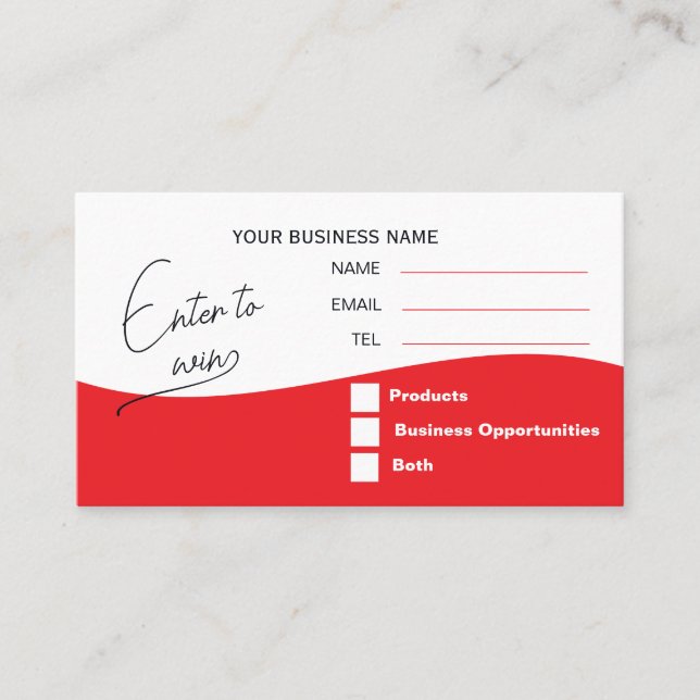 Red Logo Raffle Enter to Win Ticket Placeringskort (Framsida)