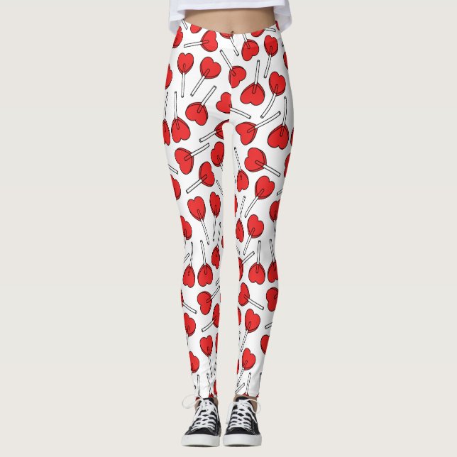 Red Lollipops, Heart Lollipops, Lollipop Pattern Leggings (Framsida)