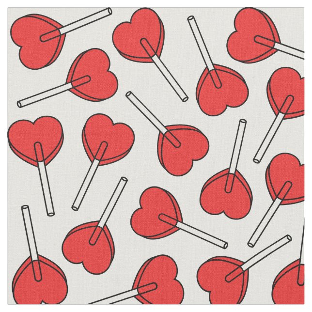 Red Lollipops, Heart Lollipops, Lollipop Pattern Tyg (Närbild)