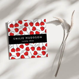Red Lollipops, Heart Lollipops, Lolly, Candy Shop Fyrkantigt Visitkort