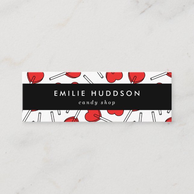 Red Lollipops, Heart Lollipops, Lolly, Candy Shop Mini Visitkort (Framsida)
