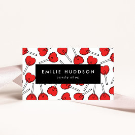 Red Lollipops, Heart Lollipops, Lolly, Candy Shop Visitkort