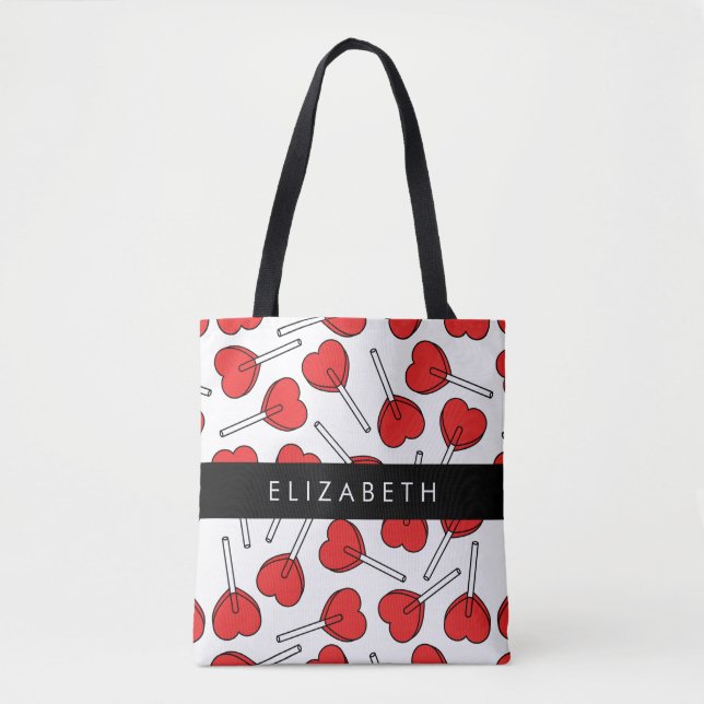 Red Lollipops, Heart Lollipops, Lolly, Your Name Tygkasse (Framsida)