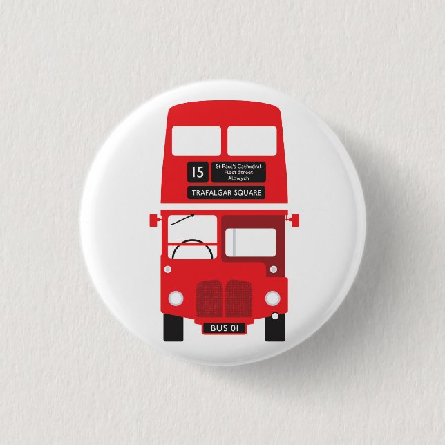 Red London Buss Badge Knapp (Framsida)