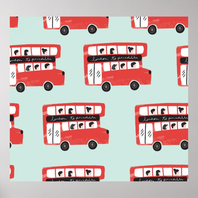 Red London Buss Vintage Mönster Poster (Framsidan)