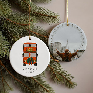 Red London Dubbla Decker Buss jul Photo Julgransprydnad Keramik