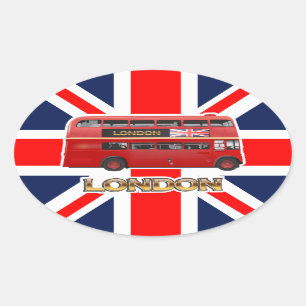 Red London Dubbla Decker Buss Ovalt Klistermärke